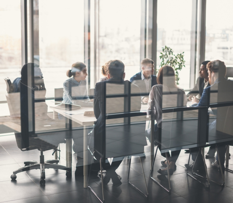 young business people group have meeting and working in modern bright office indoor