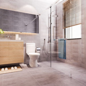3d rendering modern design and marble tile toilet and bathroom